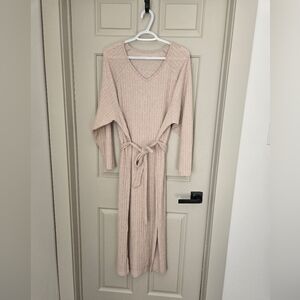 Shein Rib Knit Elegant Cream Knit Dress
